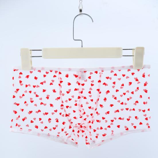 Yousheng Мужское боксерское нижнее белье Эластичное Средняя посадка Перспективный Дизайн с полой сеткой Трусы-боксеры с рисунком сердечек Юбилейный подарок