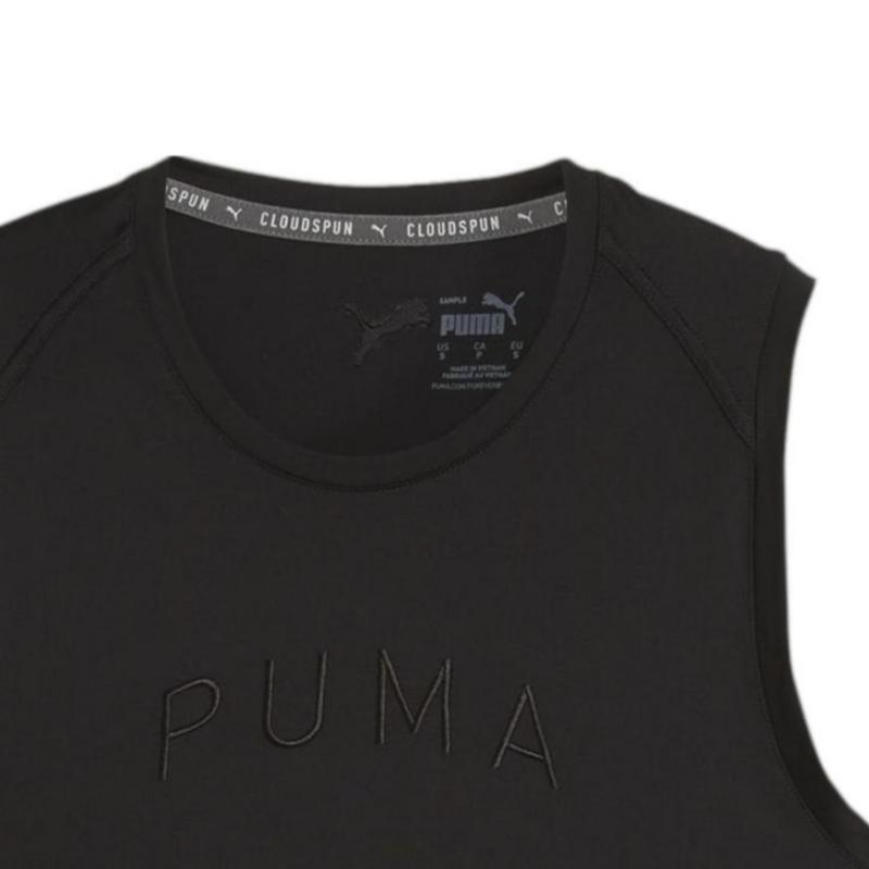 Puma Тренировочный топ Cloudspun с вышитыми буквами, повседневный жилет без рукавов с круглым вырезом, женские топы, черный цвет 524791-01