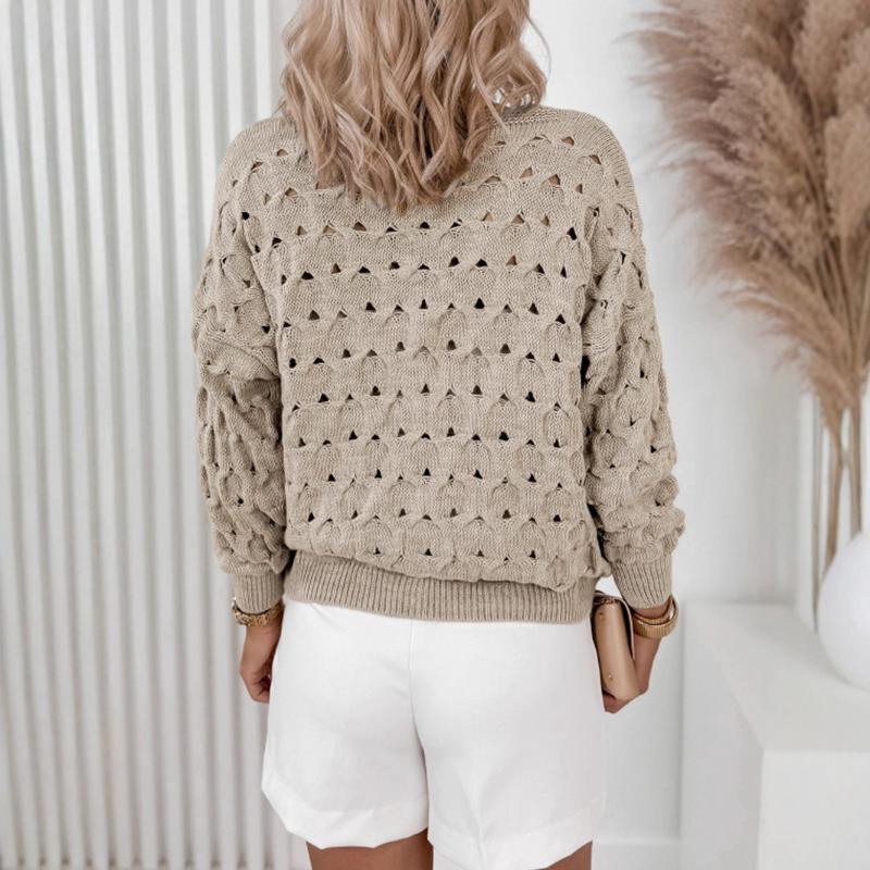 Новый вязаный кардиган 2025 года, свободный, тонкий, с ажурной вязкой, V-образным вырезом, длинными рукавами, куртка для женщин