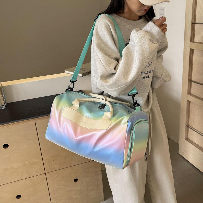 Fashion gradual change dry and wet separation fitness bag personality fresh design go out portable belt shoe warehouse trendy travel bag