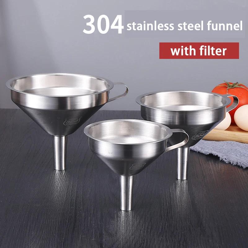 Stainless Steel Funnel Kitchen Oil Liquid Funnel Metal Funnel Filter Wide Mouth Funnel for Canning Home Kitchen Tools
