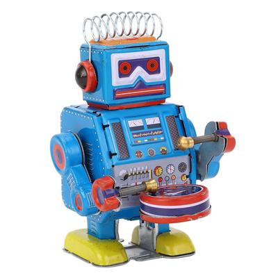 Робот Заводная игрушка, креативная игра на барабанах ручной работы, винтажная жестяная игрушка-робот для украшения коллекции для взрослых