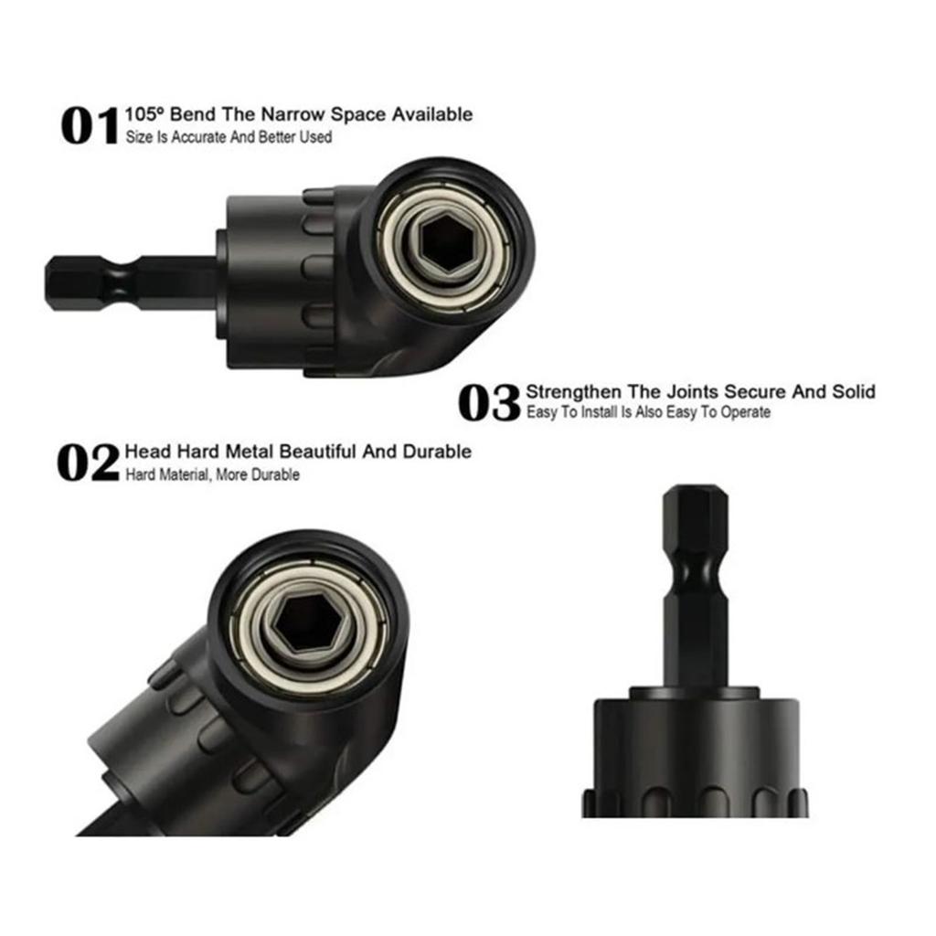 4Pcs Drill Adapter 105° Angled Bit 1/2in 3/8in 1/4in 360° Socket Adapters for Nut Screw