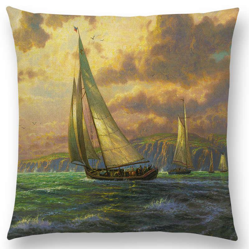 Домашний декор деревенская картина маслом чехол для подушки красивый пейзаж замок маяк диван подушка спальня