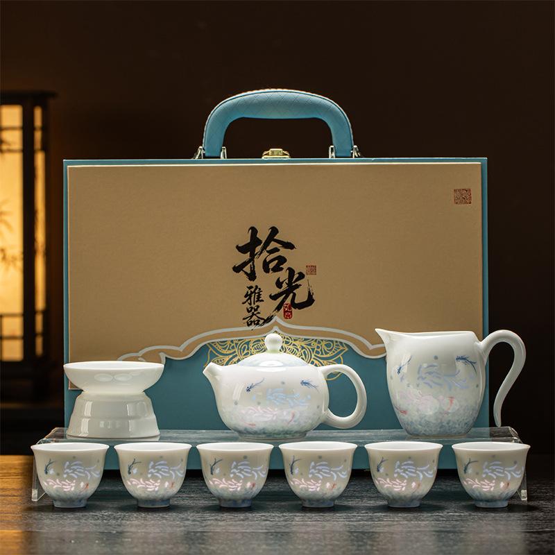 Jingdezhen tea set hand-painted colorful exquisite ceramic underglaze color Kung Fu tea set cover bowl teapot teacup gift