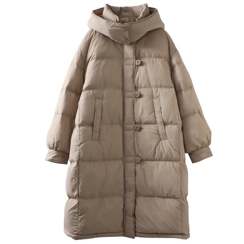 Белая гусиная пуховая длинная женская куртка 2024 года, зимняя утолщенная, с круглыми пуговицами, выше колена, куртка премиум-класса для колледжа