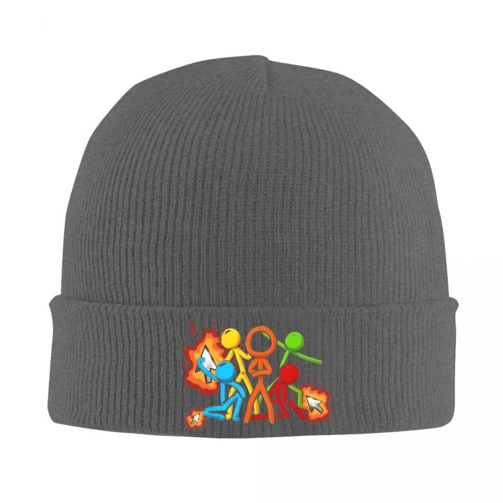 New Alan Becker Five Stick Figures Fire Mouse Pickaxe Knitted Hat For Women Unisex Beanie Autumn Winter Hat Crochet Melon Cap