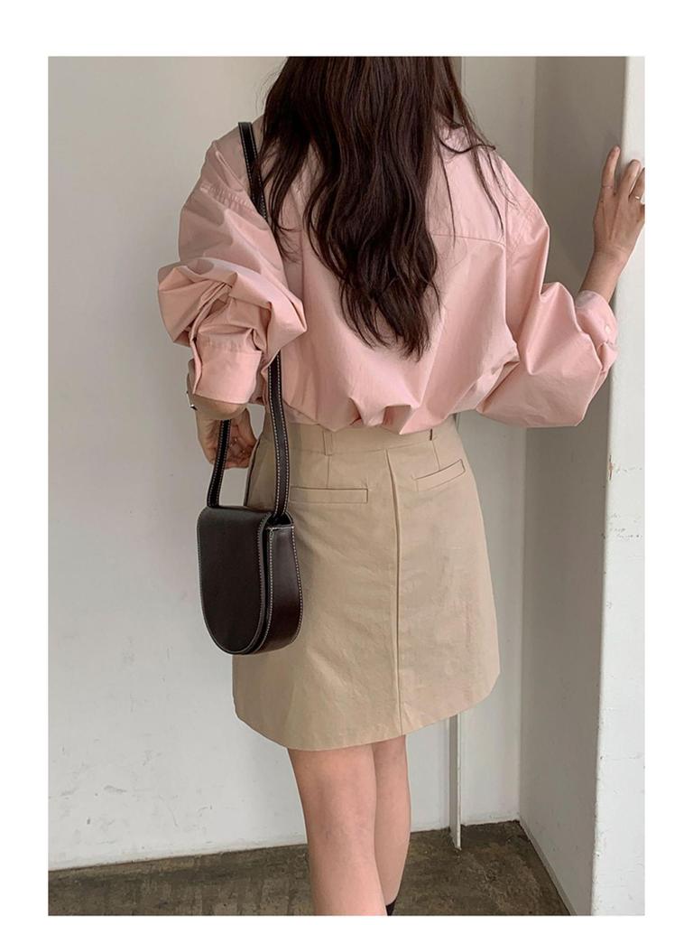 2025 Korean Chic French Style Loose-Fit Pink Long-Sleeve Shirt for Women