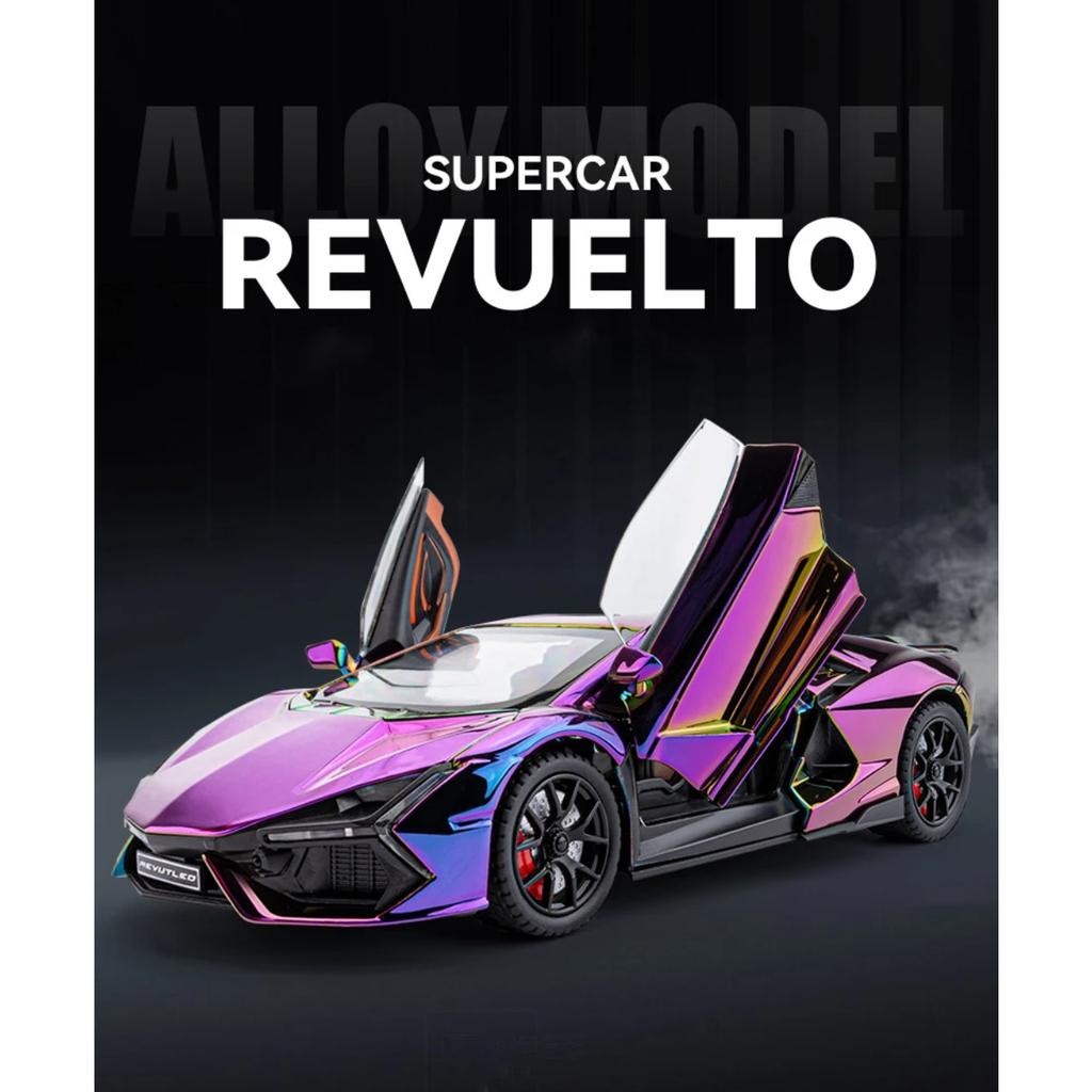 1/24 Lamborghini Revuelto Alloy Sports Car Model Diecast Metal Racing Electroplating Vehicles Car Model Sound Light with Spray Kids Toy Gift