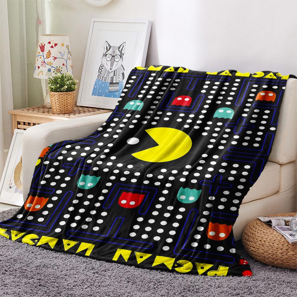 1 шт. Фланелевое одеяло с принтом Pacman, Высококачественное, Удобное для всех сезонов, Декор для дома, Тепло и уют, Идеально для подарков