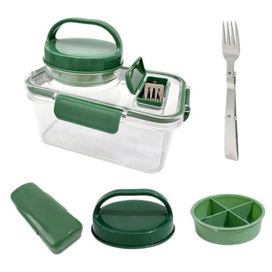 Банка для салата с 4-секционной коробочкой для специй, герметичный контейнер для приготовления еды со встроенным отделением для заправки, пластиковый контейнер для салата без BPA для использования на ходу