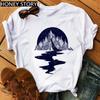 Mountain Print T-shirt Casual Harajuku T-shirt Beautiful Mountain Print Men's and Women's Trend Short Sleeve Summer polyester