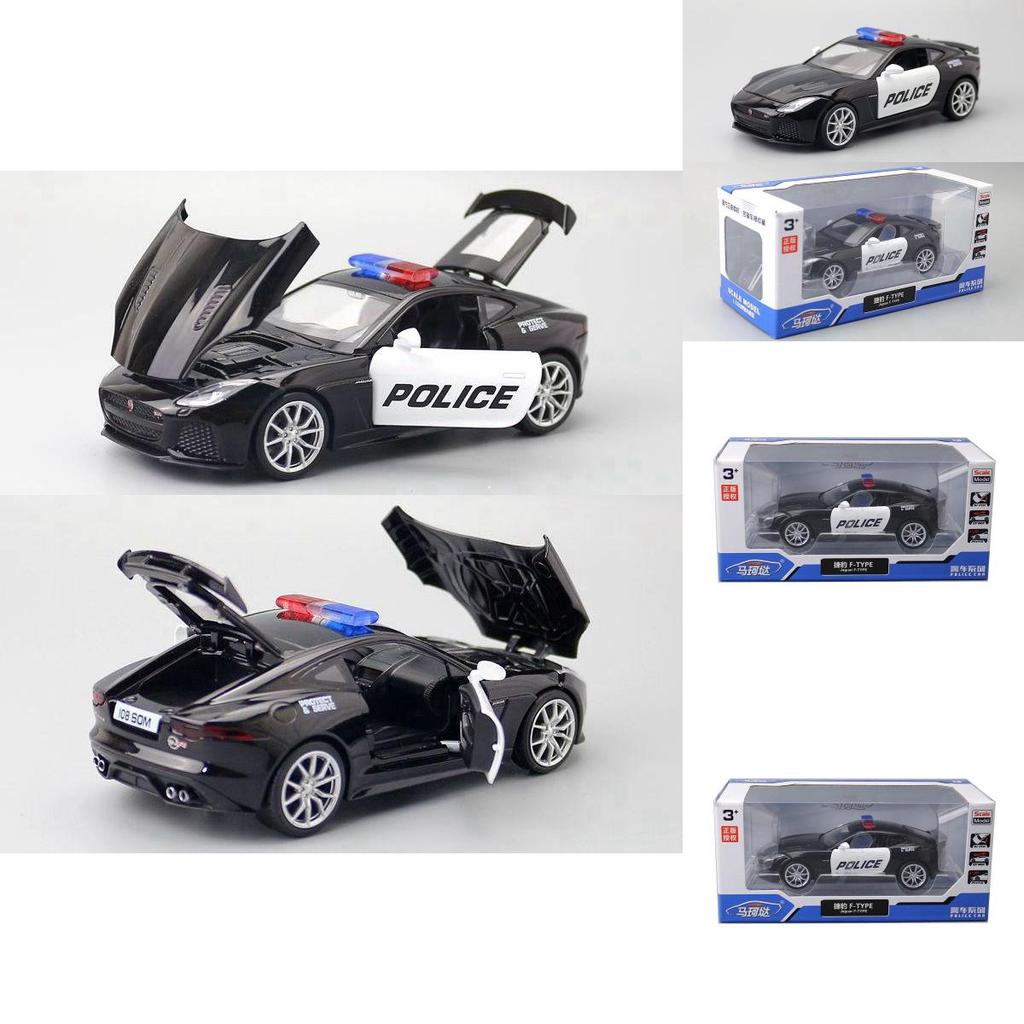 Jaguar Ftype Police Car Model 1:32 Alloy Diecast With Light Sound For Collectors