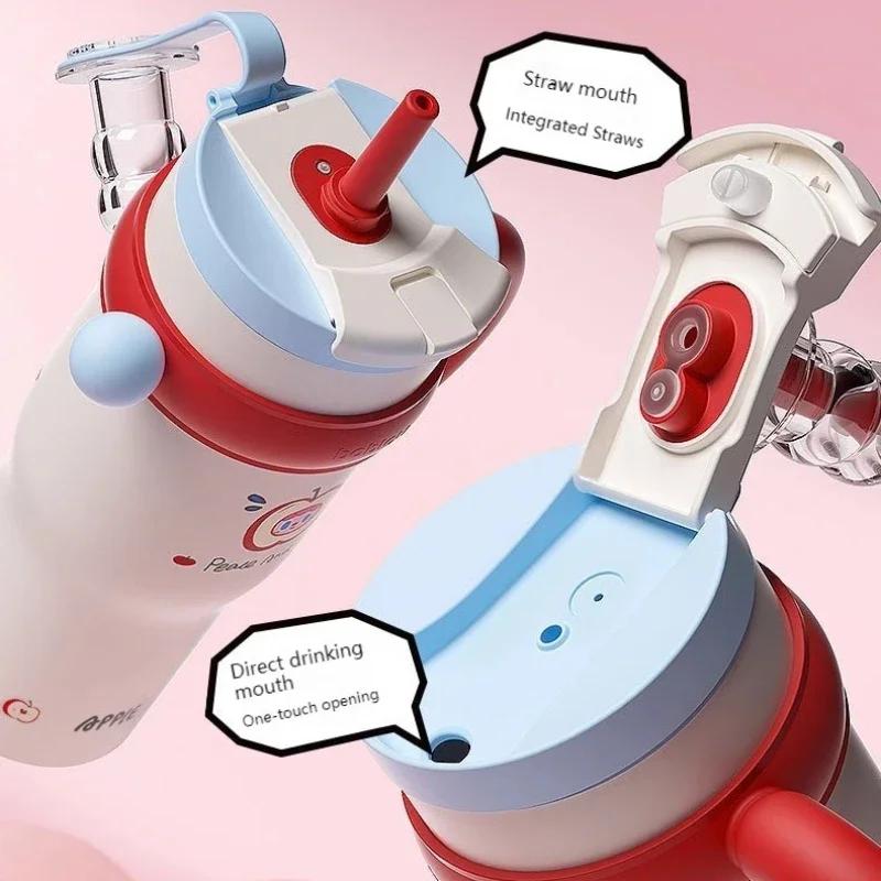 Bablov 800/1250ML Straw Thermos Cup Ceramic Inner Vacuum Flasks Large Capacity Water Cup Keep Cold & Hot Camping Beverage Cup