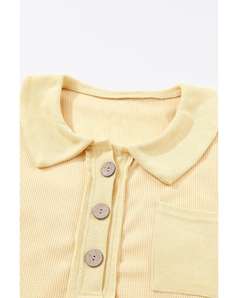 Azura Exchange Абрикосовый вафельный трикотажный топ с длинными рукавами на пуговицах