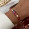 Boho Ethnic Style Enamel Dripping Oil Flower Zircon Bracelet For Women Fashion Colorful Floral Leaf Texture Bangle Party Jewelry