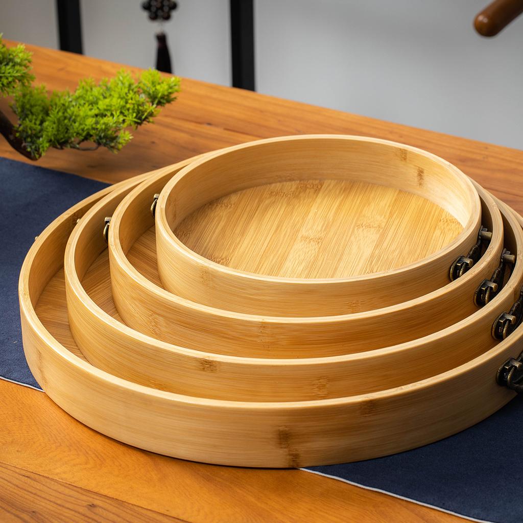 Round Storage Tray, Multiple Sizes with Metal Handles, Perfect for Food Drinks Coffee Tea, Cake, Cheese, Bread, Etc., Kitchen