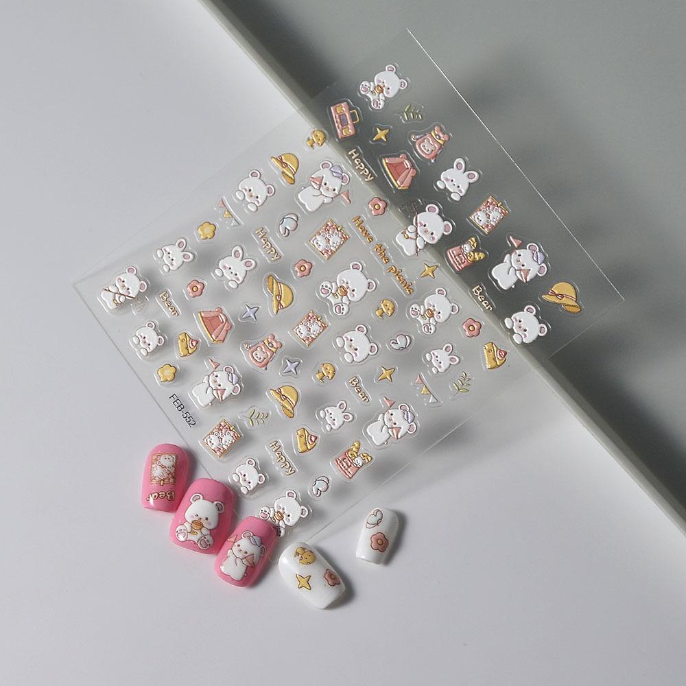 SHEIN Симпатичные наклейки для ногтей в виде головы кошки для детей - Самоклеящиеся аксессуары для нейл-арта