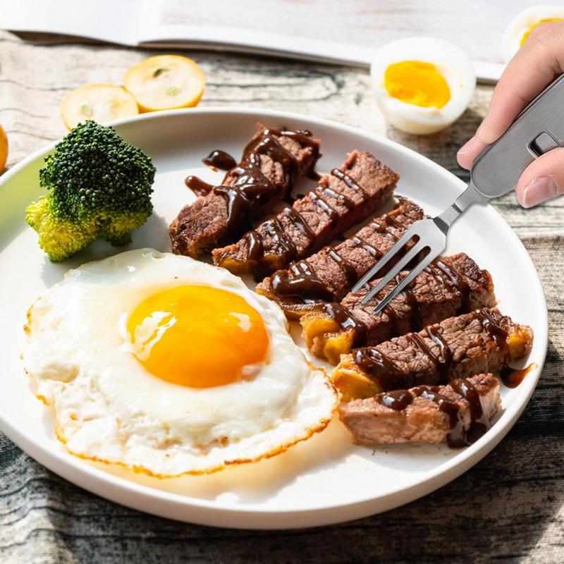 Набор столовых приборов для кемпинга 4 в 1, портативный набор столовых приборов из нержавеющей стали для походов, многофункциональный набор столовых приборов для пикника, складной инструмент