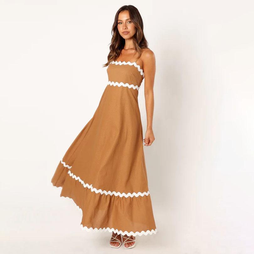 Летний стиль, сплошной цвет, кружево, элегантное платье с лямкой на шее, большие качели, платья