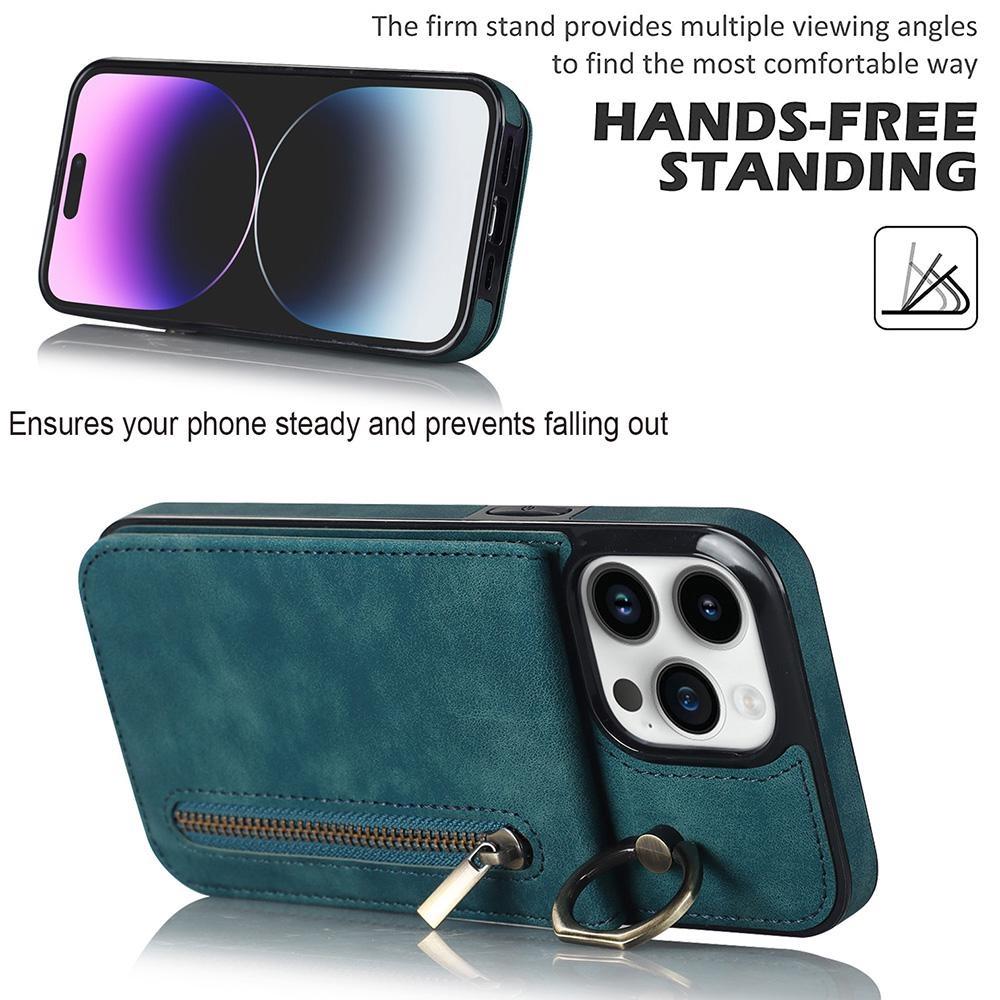 Кожаный чехол-кошелек с держателем для карт с откидным кольцом на 360° и подставкой на молнии для iPhone 15 14 13 12 11 Pro Max XS MAX/Samsung S23 S22 S21 Ultra Plus A13 A14 A53