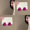 Rose Red Triangle Stud Earrings - Simple, Versatile, Light Luxury for Women