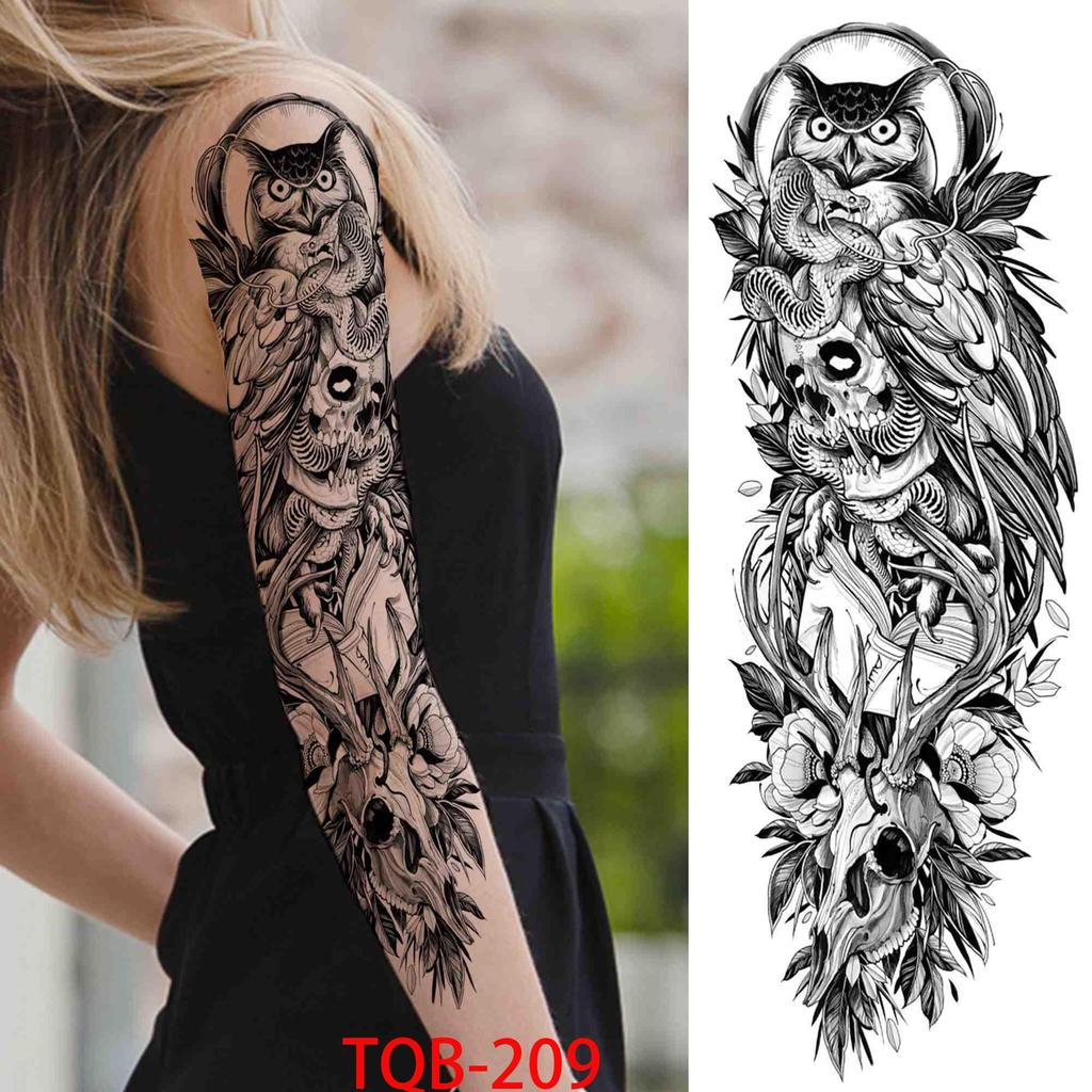 1 PC 480*170MM Full Arm Temporary Tattoo Sticker Sleeve Men Women Fashion Sexy Fake Tattoo Wolf  Lion Tiger Painting Tattoo Skull Angel Tattoo