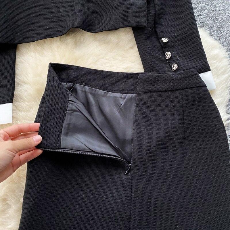 Autumn And Winter French Small Incense Wind Short Retro Temperament Tweed Top + A-Line Short Skirt Two-Piece Set