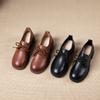 First Layer Cowhide Loafers Women's Autumn New Genuine Leather New Soft Sole Soft Surface Lace-up Flat Bottom Work Shoes Small Leather Shoes