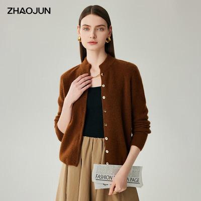 Женский кардиган Zhaojun из 100% кашемира с воротником-стойкой