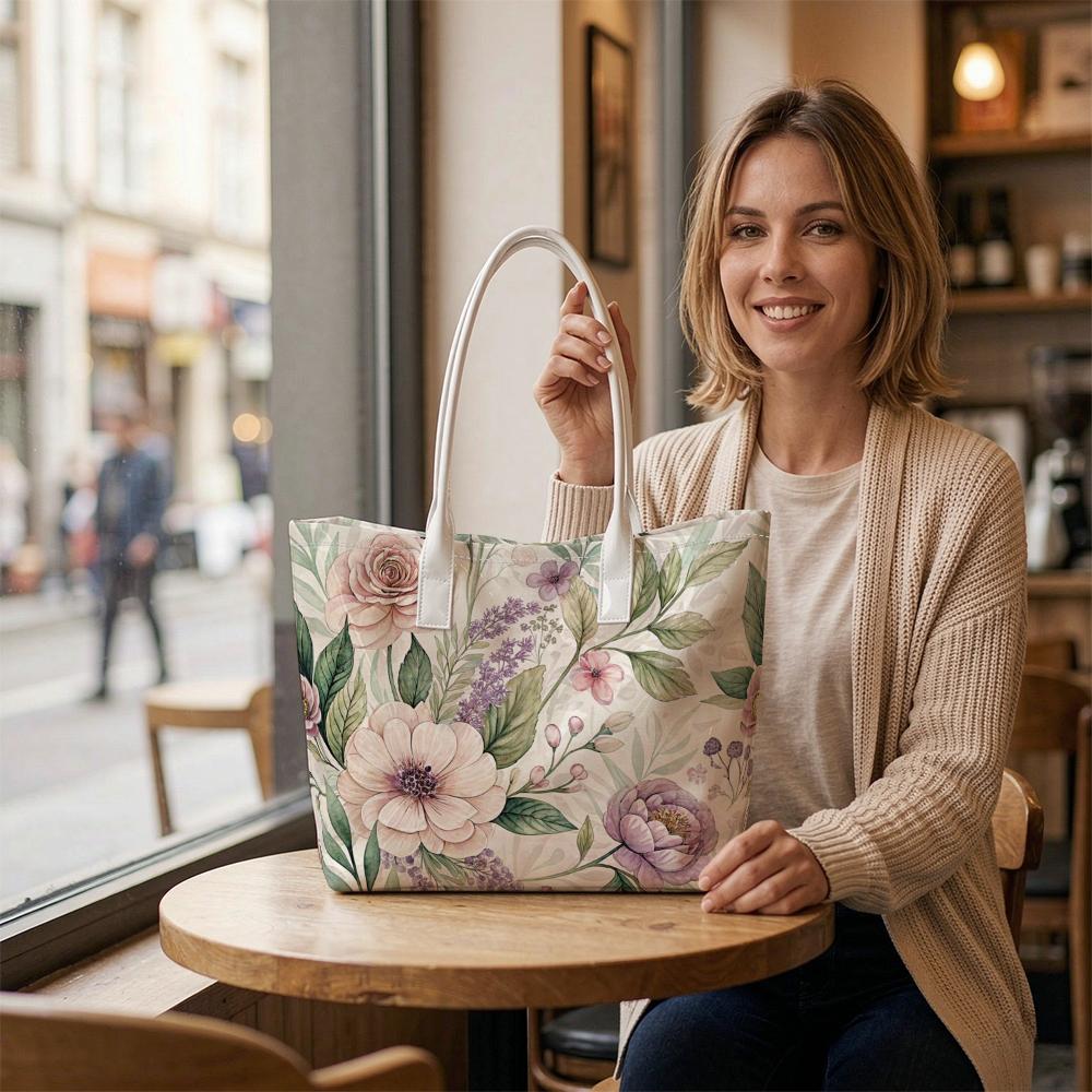 Elegant Floral Printed Casual Tote Bag Fashionable Daily Carry Handbag for Women