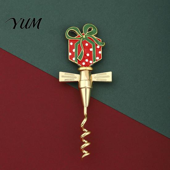 Zinc Alloy Wine Corkscrew Christmas Bottle Opener, Enamel Hat/Gift/Bear/Dachshund Design, Ergonomic Opener Double Wing Handle Corkscrew, Decorative