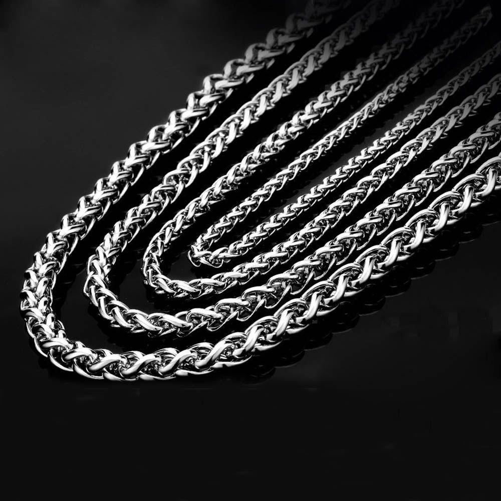 Men Cool Choker Silver Color Stainless Steel Necklace Metal Collar Heavy Link Braided Wheat Chain
