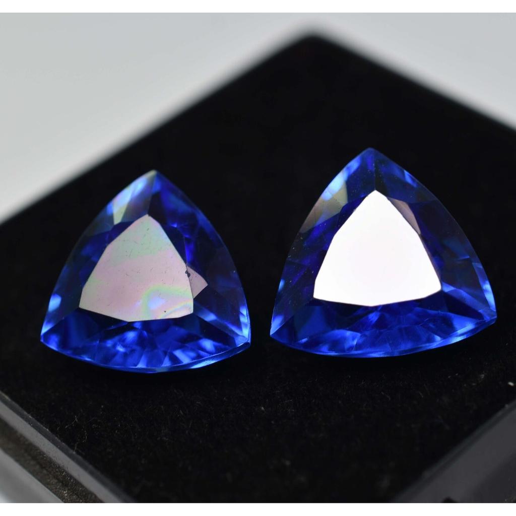 Natural Blue Tanzanite Loose Gemstone 18.24 ct Trillion Shape Pair for Jewelry Making and Crafts