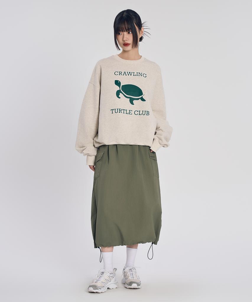 Slow Record House Nylon Cargo Long Skirt_Khaki