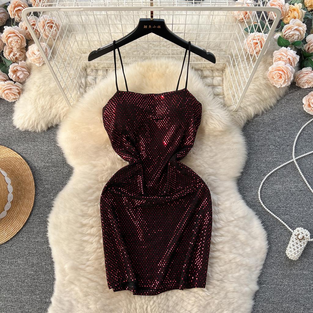 Dress for Women Spaghetti Strap Shinning Exposed Shoulders Falda Sexy Mujer Solid Color Wrapped Vestidos Summer Dropshipping