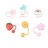 6Pcs Straw Cover Cap Cute Cartoon Reusable Silicone Toppers Drinking Tips Lids Plugs Type B