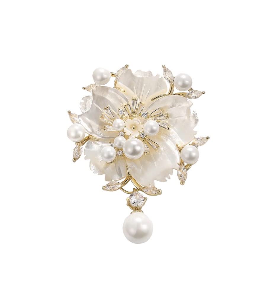 Pearl Seashell Cherry Blossom Zircon Sparkling Diamond Flower Chest for Entrance Gift for Gift Box Included Brooch, Women's Corsage, Decoration,