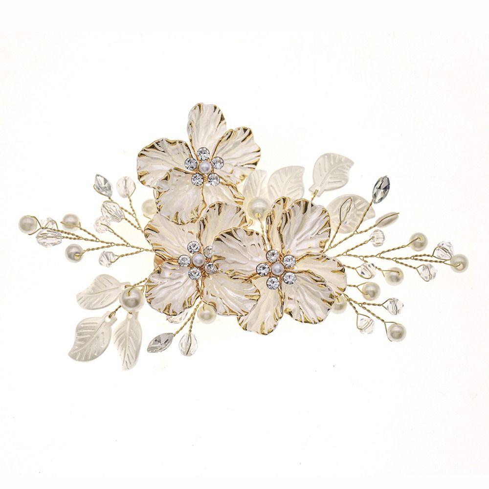 Crystal Pearl Flower Bridal Headwear Handmade Wedding Hairpin Bride Headdress Hair Jewelry