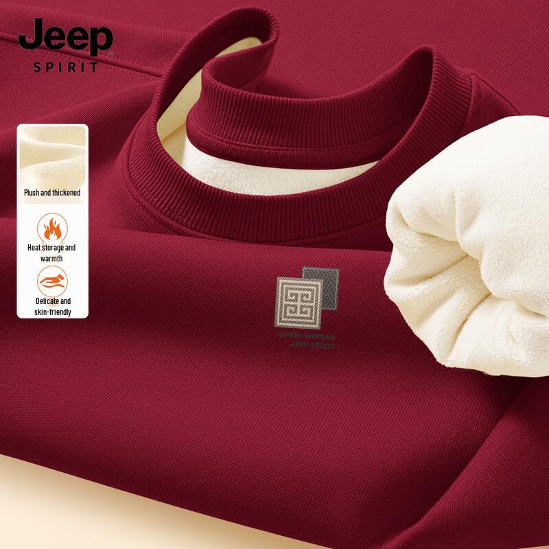 JEEP SPIRIT Men's Fleece-Lined Round Neck Sweatshirt