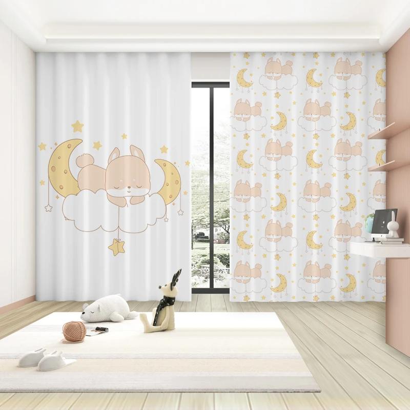 Модные мультяшные милые шторы-занавески с розовым кроликом, воздушным шаром, луной, для девочек, принцесс, спальни, гостиной, шторы с высоким затемнением