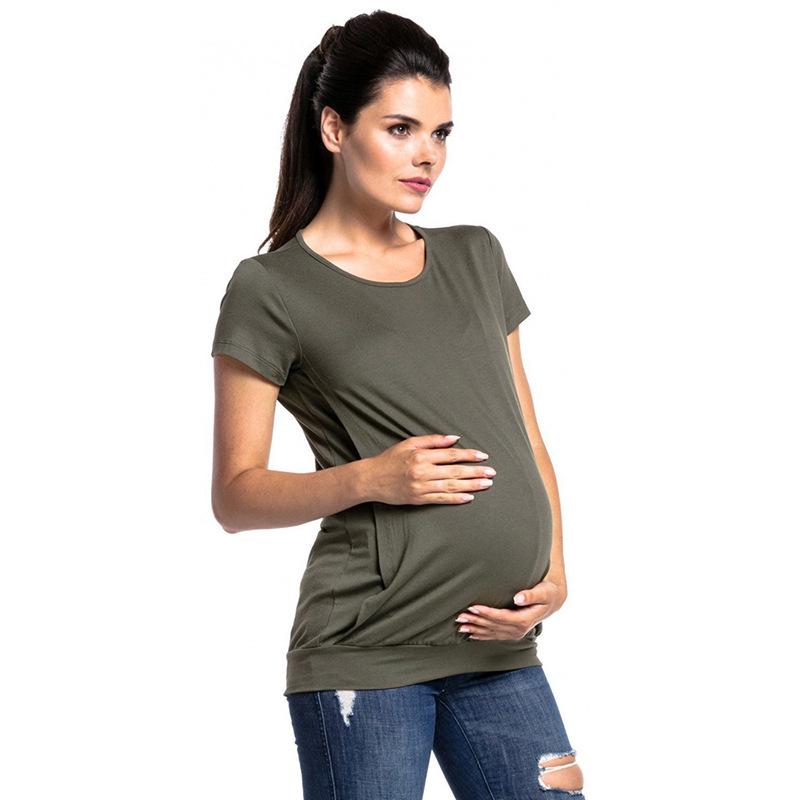 2024 European & American Spliced Round Neck Short Sleeve Maternity Nursing T-Shirt