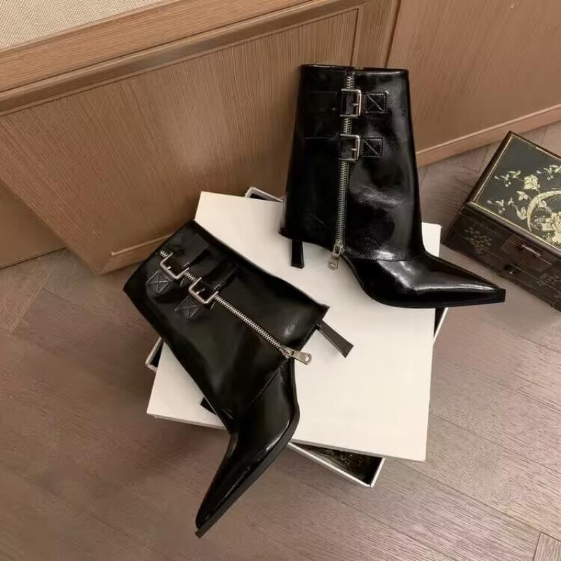 Красные короткие сапоги на высоком каблуке с острым носком для женщин 2024 года, новый модный дизайн, сапоги с рукавами-брюками, мягкая кожаная обувь для женщин