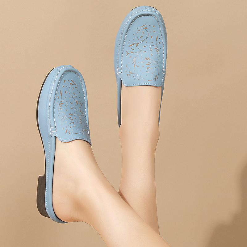 Women's Backless Sandals Summer Slip-on Flats Mule Shoes Closed Toe Slippers Lady Comfort Casual Travel Mule