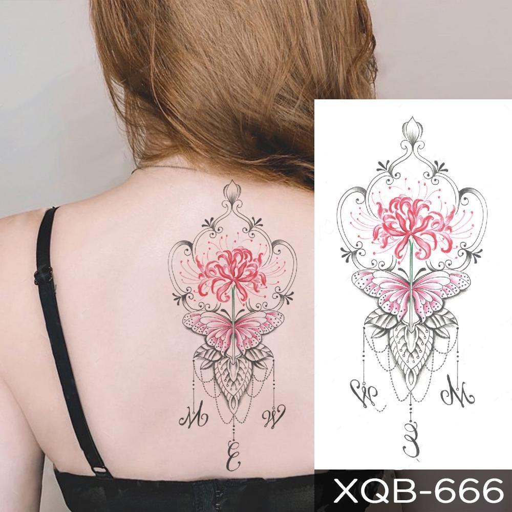 NEW 1 PC 210*114MM Cherry Blossom Fake Temporary Tattoo For Women Girl Watercolor Rose Flower Tattoos Flora Branch Chest Back Tatoo Paper Stickers