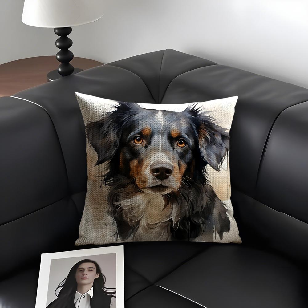 Pet Dog Art Cushion Cover Natural Linen Organic Fabric DoubleSided Printing Sofa Home Decor Gift Pillow Case