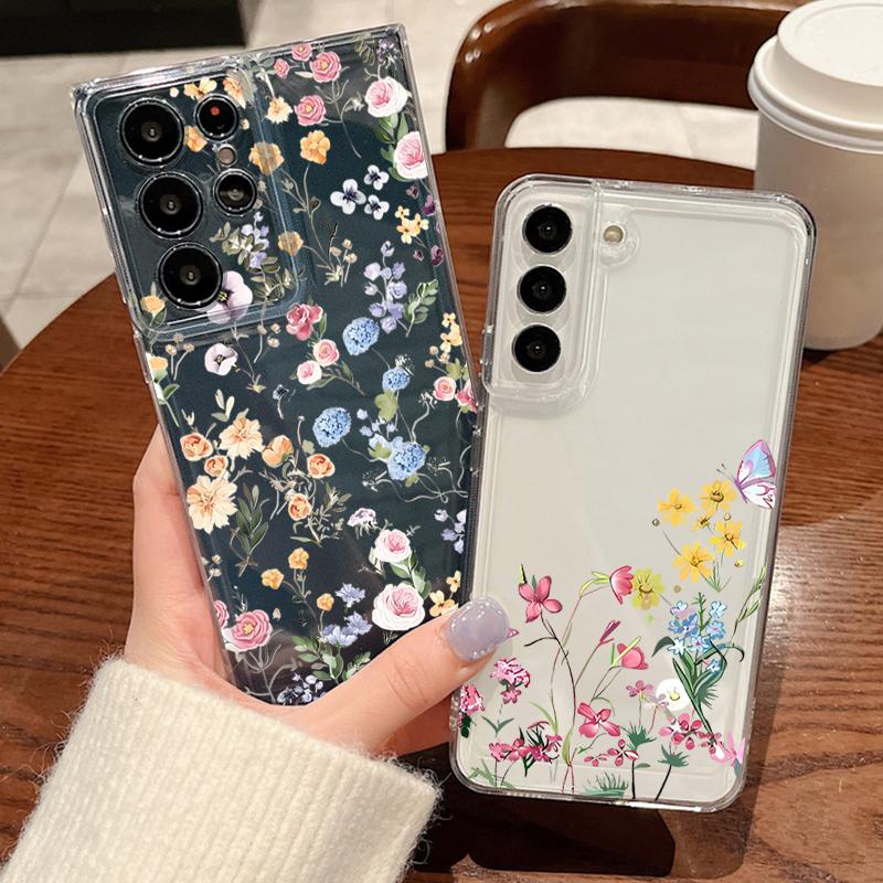 Реалистичный цветочный узор Чехол для телефона Для Samsung Galaxy S26 S25 S24 S23 Ultra S22 Plus S24 S21 FE S25 Edge Прозрачный ТПУ Мягкая крышка