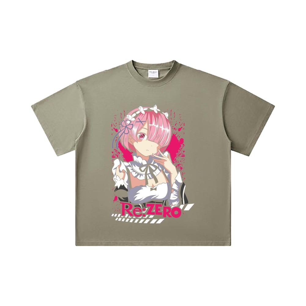Хлопковая футболка унисекс ReZero V3 с принтом Рам, плотность 260 г/м², двойная пряжа, 32 счет, 100% хлопок