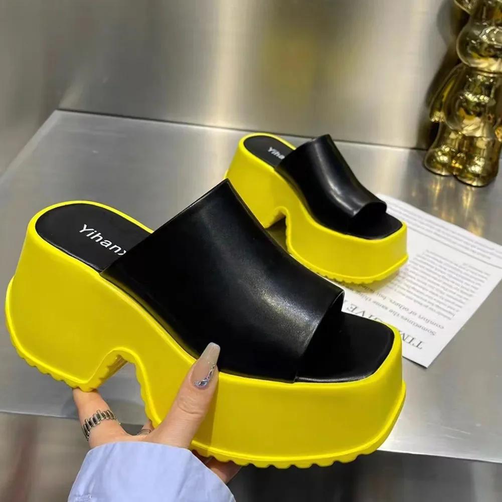 2024 Punk Chunky Heels Mules Shoes Sandals For Women Rivet Platform Slide Sandals Open Toe Summer Street Goth Shoes Beach Shoes