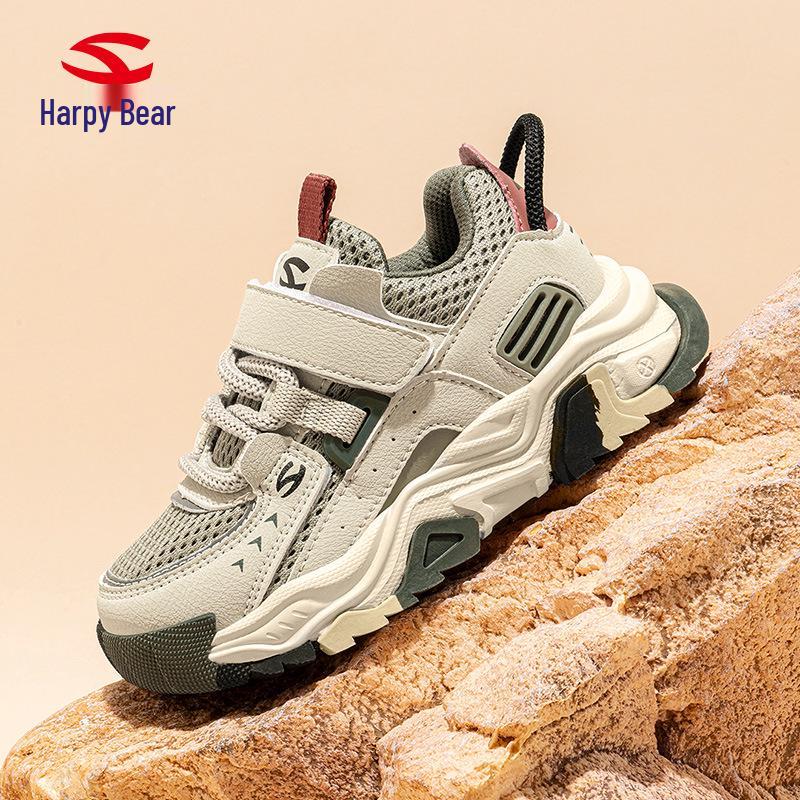 Дышащие спортивные туфли Habi Bear для мальчиков с двойной сеткой и застежкой-липучкой